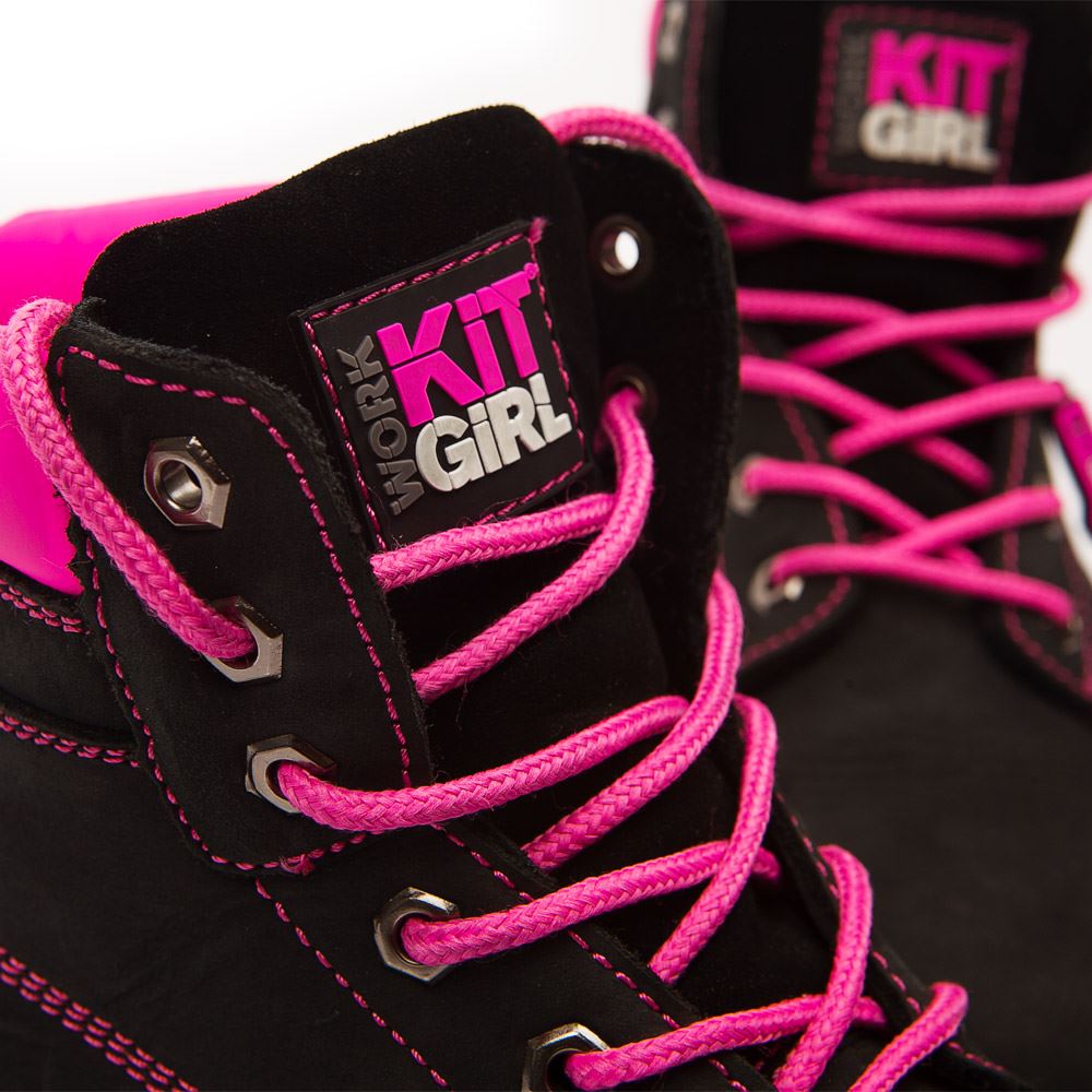Womens Steel Toe Cap Safety Work Boots - Black/Pink - Work Kit Girl