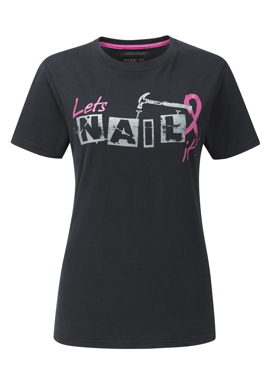 Womens Pink Ribbon Tee Shirt - Black - Work Kit Girl
