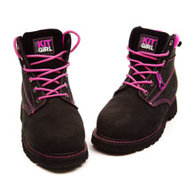 Load image into Gallery viewer, Womens Steel Toe Cap Safety Work Boots - Black/Pink - Work Kit Girl